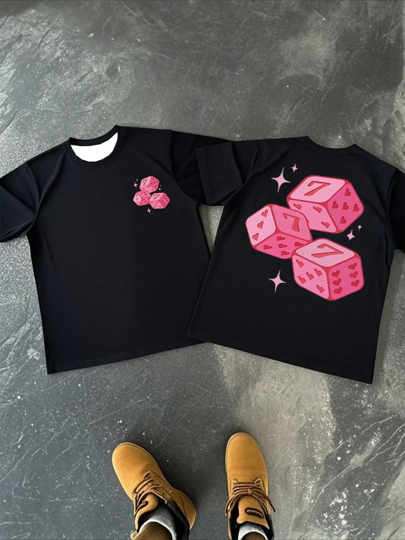 Street Fashion Couple - Summer Fashion Pink Dice Pattern Letter