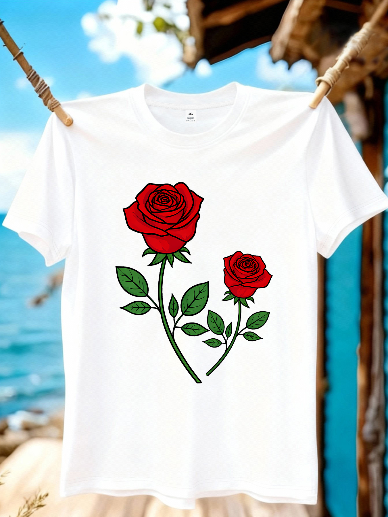 【WZM109121】Rose print plus siz - Street Fashion Jersey avaliação e preço