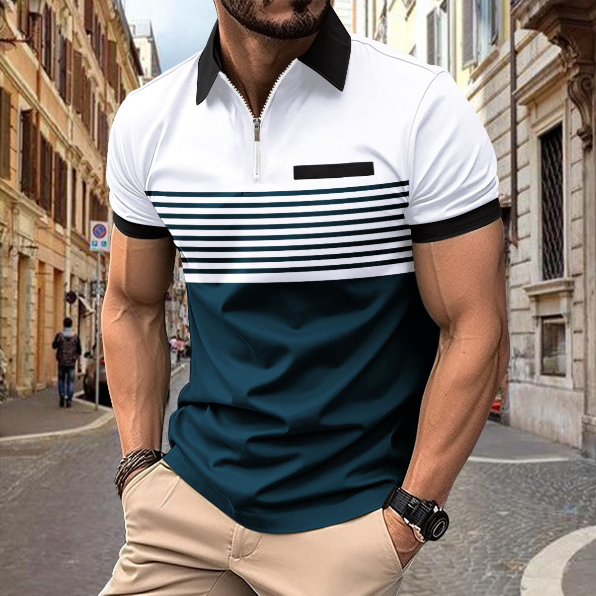 2025 Summer lapel zipper Casua - Street Fashion Men 2025 avaliação e preço