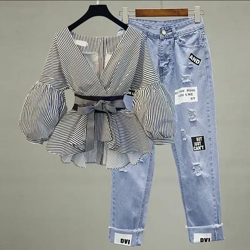 Women Elegant V-Neck Stripe La - Street Fashion Korean avaliação e preço