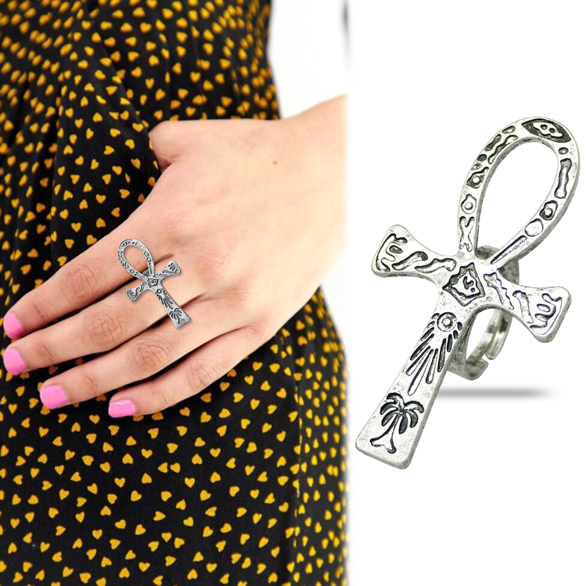 Black Ankh Cross Ring Tribal E - Street Fashion Egypt avaliação e preço