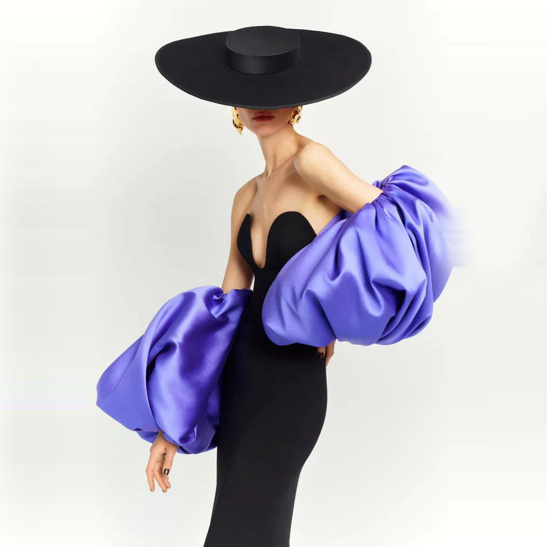 Purple Satin Bubble‑Sleeve 202 - Street Fashion Look avaliação e preço