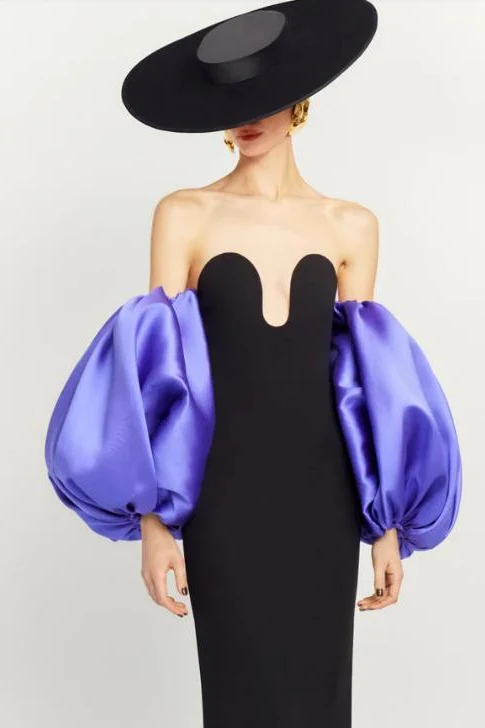 Purple Satin Bubble‑Sleeve 202 - Street Fashion Look avaliação e preço