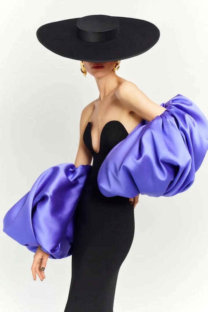 Purple Satin Bubble‑Sleeve 202 - Street Fashion Look avaliação e preço