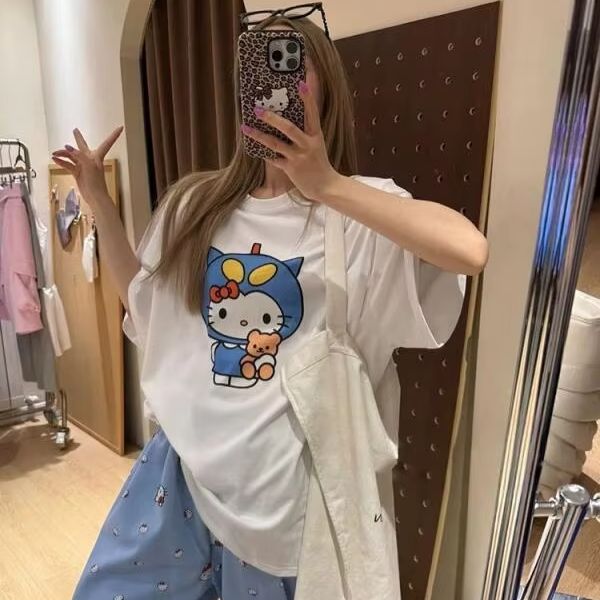 Short Sleeved Hello Kitty Prin - Street Fashion Jersey avaliação e preço