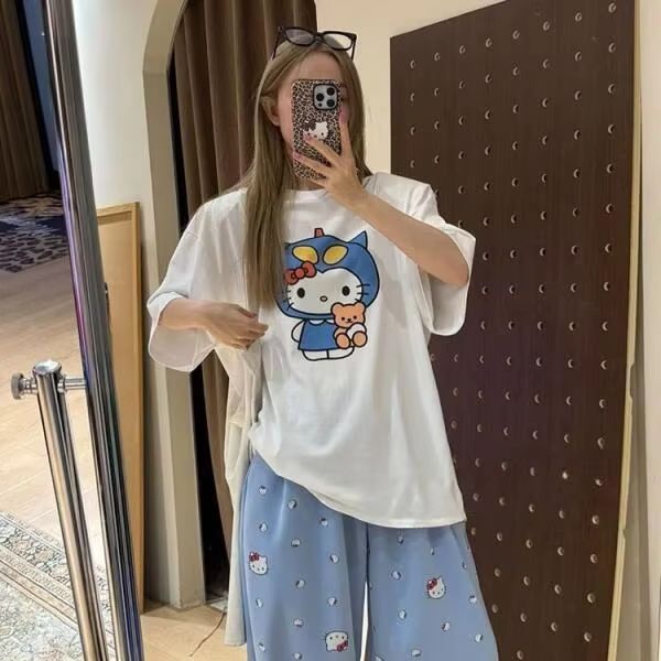 Short Sleeved Hello Kitty Prin - Street Fashion Jersey avaliação e preço
