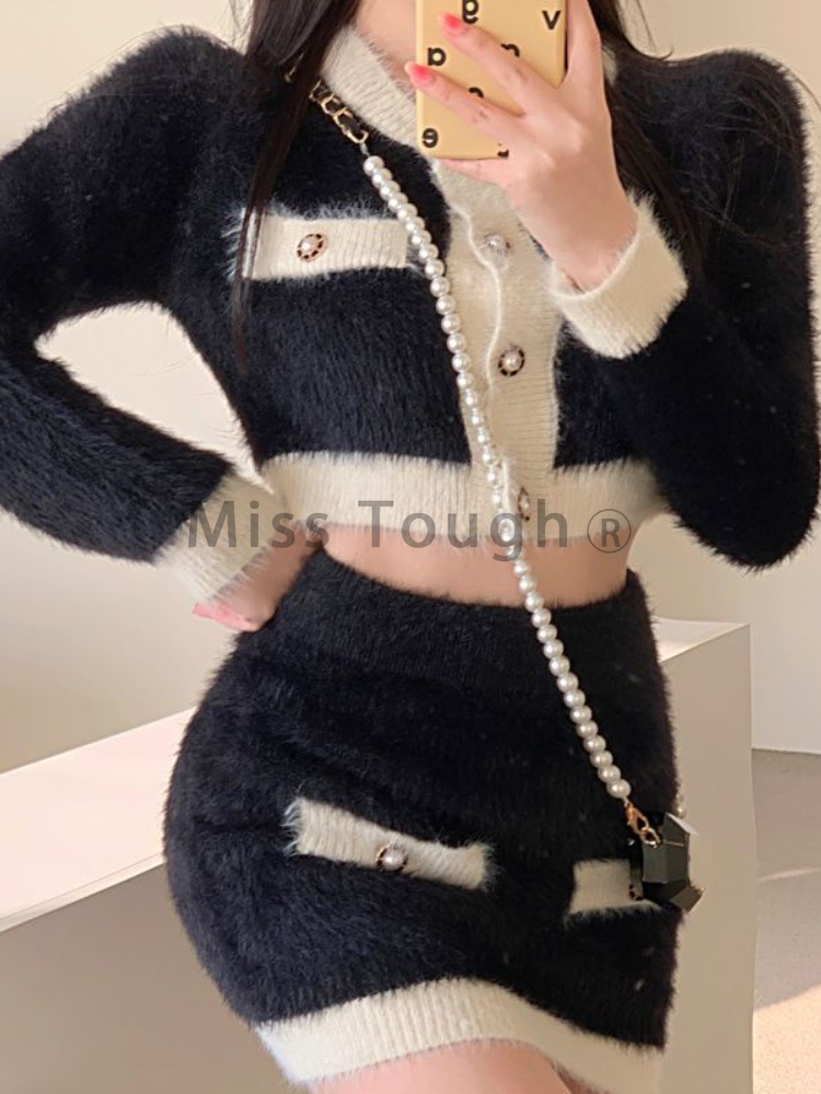 Winter Fluffy Knit 2 Piece Set - Street Fashion Korean avaliação e preço