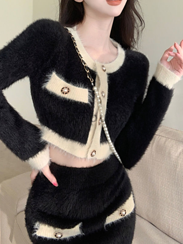 Winter Fluffy Knit 2 Piece Set - Street Fashion Korean avaliação e preço