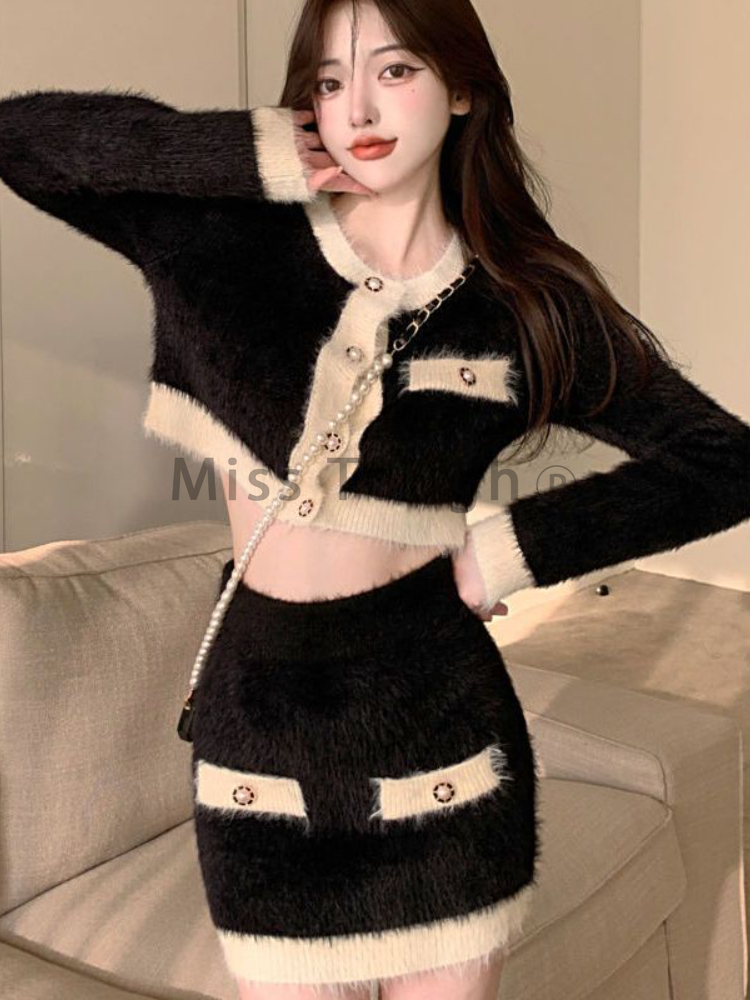 Winter Fluffy Knit 2 Piece Set - Street Fashion Korean avaliação e preço