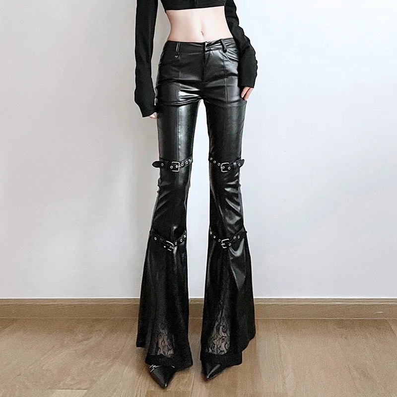 Women's PU Leather Flare Pants - Street Fashion Female avaliação e preço
