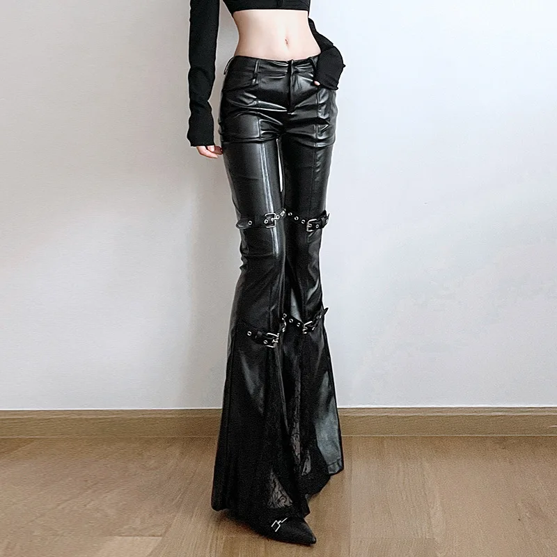 Women's PU Leather Flare Pants - Street Fashion Female avaliação e preço