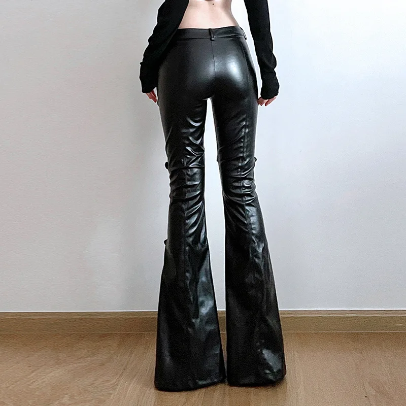 Women's PU Leather Flare Pants - Street Fashion Female avaliação e preço